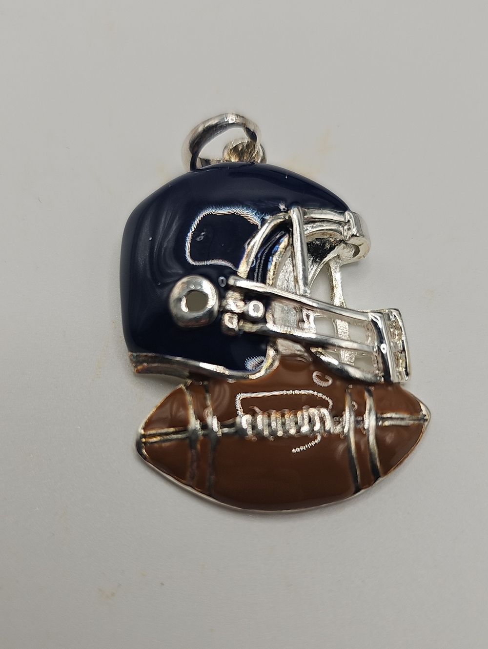 Men's Football Helmet & Ball Pendant Necklace - Navy and Brown By BEST
